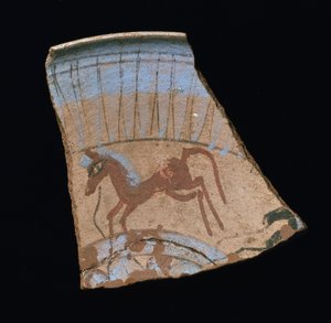 Fragmento pintado con un caballo galopando, de Tell el-Amarna, Nuevo Reino